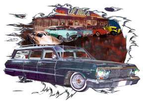 1963 Green Chevy Impala Station Wagon Custom Hot Rod Diner T Shirt 63 