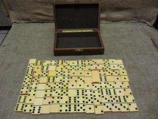   Set w Wood Box Hardwood Game Antique Old Domino Bakelite? 6911  