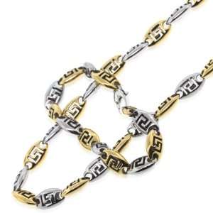  Stainless Steel Silver Gold Tone Greek Key Links Mens Bracelet 