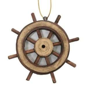  Ship Wheel Wood Carved Ornament, 3 inch