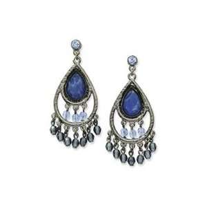  Black plated Dark Blue Crystal Chandelier Post Earrings 
