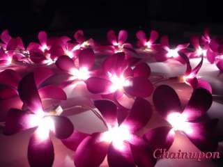 SET OF 35 PURPLE FRANGIPANI FLOWER STRING FAIRY LIGHTS FOR WEDDINGS 