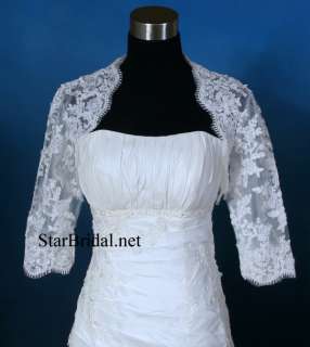 Sleeve White Lace Wedding Bridal Bolero Jacket Shrug S, M, L #53 