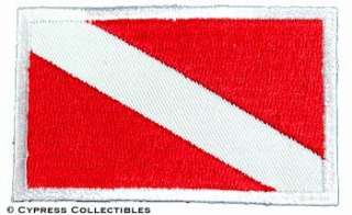 DIVER DOWN FLAG EMBROIDERED SCUBA PATCH   WHITE BORDER  