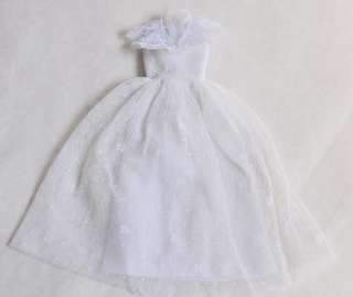   Doll Clothes Gown White Wedding Evening Dress Lace Flower & Dots