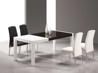 White High Gloss Lacquer Dining Table with Extension and Black Glass 