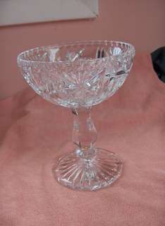 Vintg Pressed Glass Tall Pedestal Compote Whirling Star  