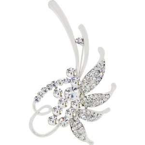   Pin, Silvertone Lotus Flower Corsage Design with Crystals Jewelry