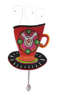 this whimsical coffee cup pendulum clock is called wake up cup