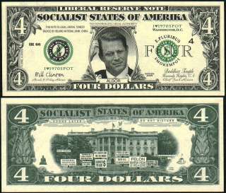 AL GORE FOUR DOLLAR LIBERAL RESERVE NOTE   Lot of 10  