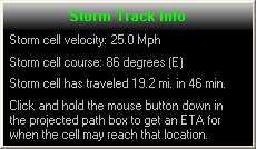 Storm Information When the Storm Tracker Tool is used, a popup 