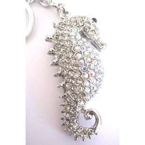 com Purse Charm Seahorse Crystals Rhinestone Key Chain Keyring Holder 