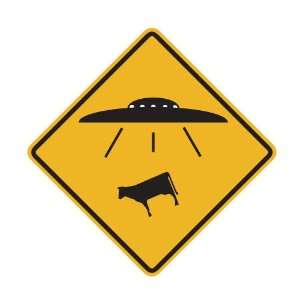 UFO Alien Cow Abduction Traffic Sign Repositionable Wall Decal 20x20 