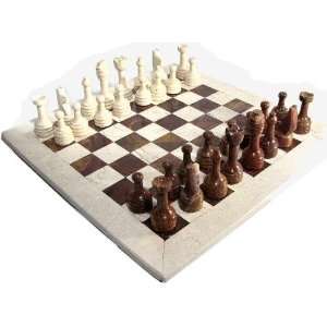  16 Red and Botocino Marble Chess Set with Botocino Border 