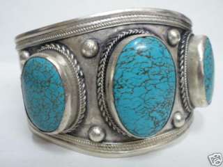 Fancy Tribal Tibet Silver/ Turquoise Cuff Bracelet  