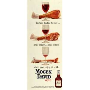 1959 Ad Mogen David Red Wine American Concord Chicago Glass Turkey Leg 