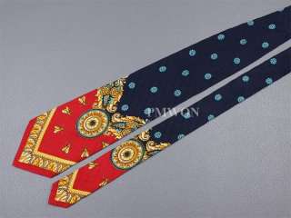 GIANNI VERSACE TIE Floral Fly Dark Blue & Red Silk Necktie  