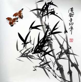   painting bamboo birds flowers 19x19 oriental asian ORIGI abstract art