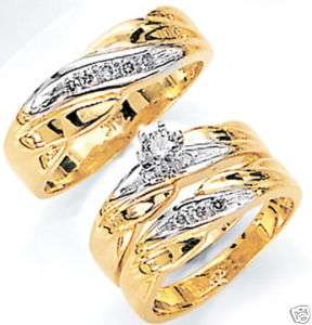 Three Piece Diamond Wedding Ring Set 14K Yellow Gold  