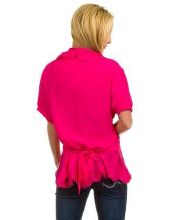 WOMANS PLUS SIZE FUSCHIA PINK RUFFLED TOP WITH SEQUIN ACCENTS 1XL 14 