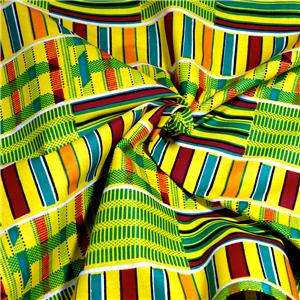 Gorgeous Geometric African Kente Cloth, Cotton; Yellow, Green, Red 