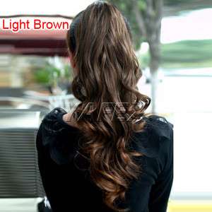 Long Wavy curly Ponytail Pony Hair Extension hairpiece 3Colors+Free 