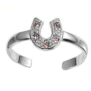  Fashion Toe Ring   Horse Shoe with Pink and Clear CZ   2mm Band Width