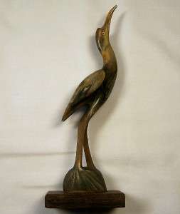 Vintage Water Buffalo Horn Teak Stork Figurine  