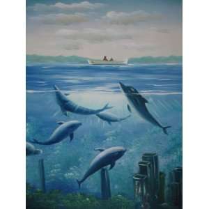   inch Oil Painting Dolphins&Lost Undersea Atlantis City