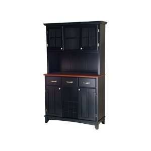   26 in. Black 3 Drawer Buffet Server w/ Cabinet Hutch, Cherry Wood Top