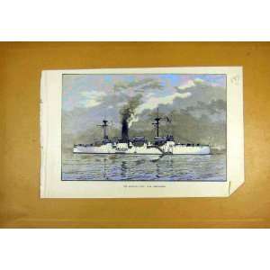  American Navy Uss Charleston Ship Old Print 1890