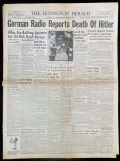 Adolf Hitler Death Newspaper nazi Germany NOT a reprint  