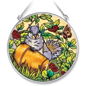 Amia Handpainted Glass Squirrel in The Berry Patch Suncatcher, 4 1/2 