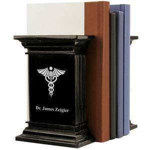  Personalized Marble Medical Bookends with Caduceus Office 