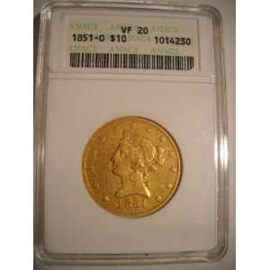 1851 O $10 ANACS VF20 Rare Early Date 263K minted certified Very Fine