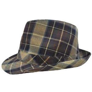   London Fog Tan Khaki Dark Brown Plaid Small Medium Fedora Gangster Hat