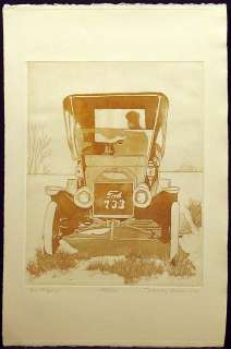 Nancy Leslie Tin Lizzy SIGNED FINE ART etching Ford Model T SUBMIT 