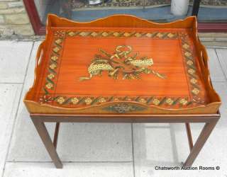 Hand Painted Mahogany & Yew Wood Tray Top Coffee Table  