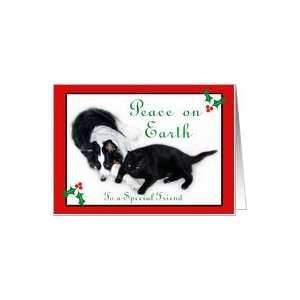 Australian Shepherd and Cat Peace on Earth, Friend Card