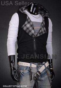 VVW Mens Designer Checkered Vest Hoodies Jacket S XL Black /Gray 8003 