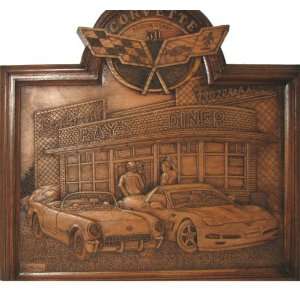 Carved Wood Classic Corvette Plaque Classic & Modern
