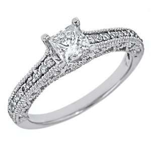 Princess Brilliant Cut Diamond Engagement Ring Millgrain Edged Vintage 
