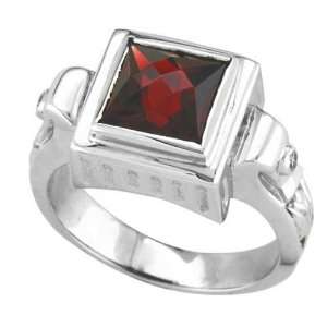  Rhodolite Garnet and Diamond Antique Style Ring 14k White 