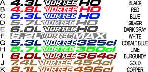 VORTEC HOOD DECALS ALL ENGINES 4.3 8.1/11COLOR CHOICES  