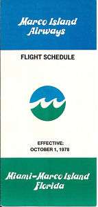 MARCO ISLAND AIRWAYS 10 1 78 MARTIN 404 TIMETABLE  