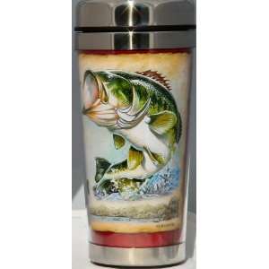  Large MOuth Bass Fish Fishing Art 16 ounce Stainless Steel 
