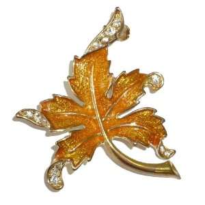  Goldplated Orange Enamel Maple Leaf Pin Jewelry