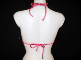 NWT VIX Ju Pink Red Stripe Triangle String Bikini Top L  