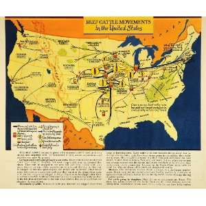 com 1933 Print Beef Cattle Map United States Corn Market Cows Farming 
