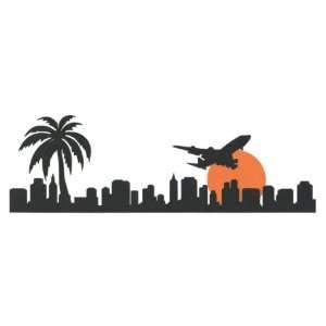 Palm Tree, City and Plane Silhouette Border